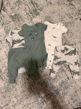 Carter's Sage Green and White Dinosaur Baby Bodysuits & Pants Set